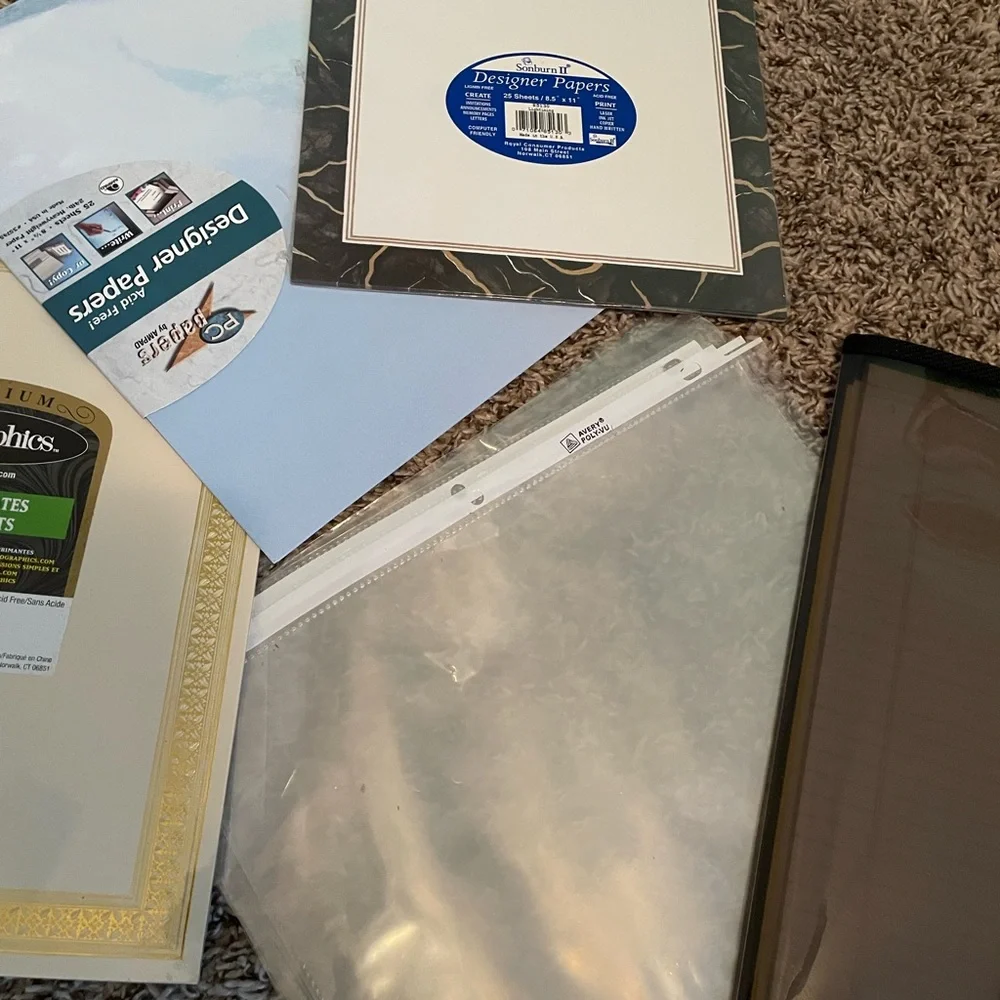 Assorted Office Supplies incl designer stationery clear portfolio plus
